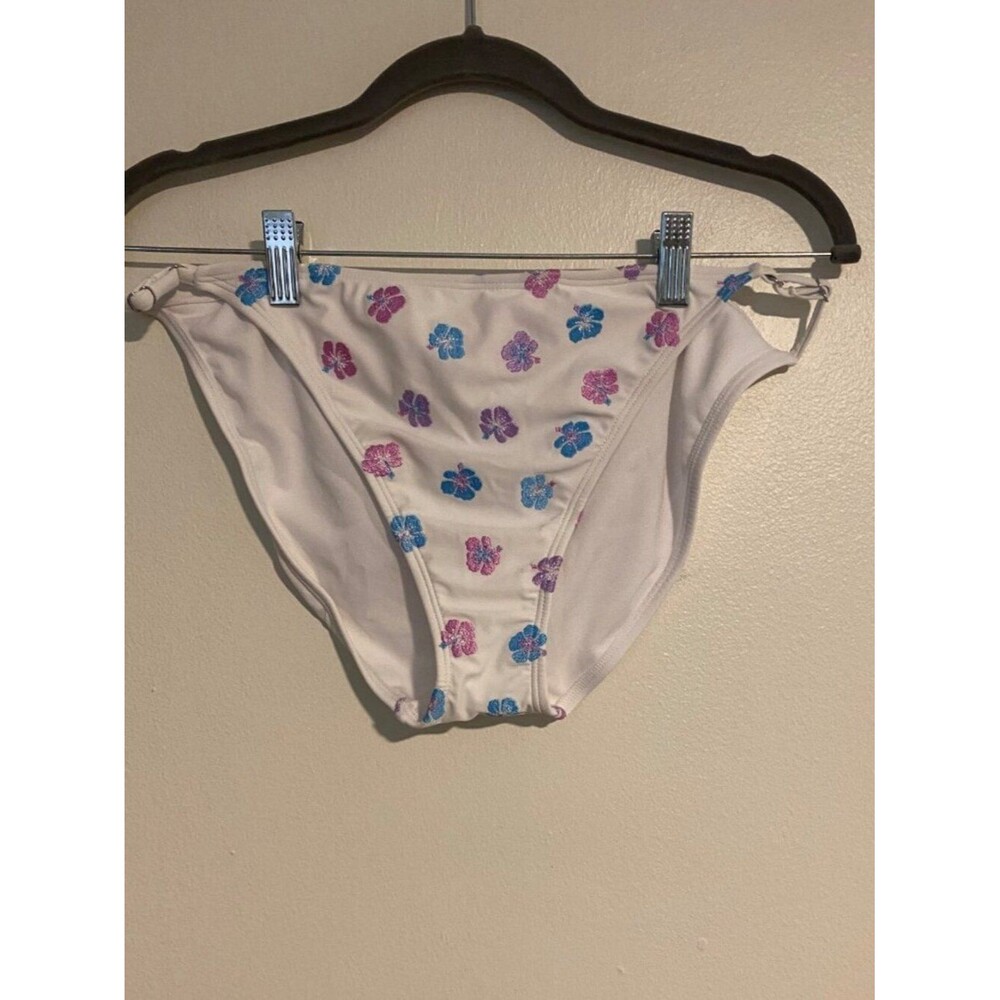 No Boundaries Juniors XL 15-17 White Bikini Bottom Floral Embroidery Beach Pool